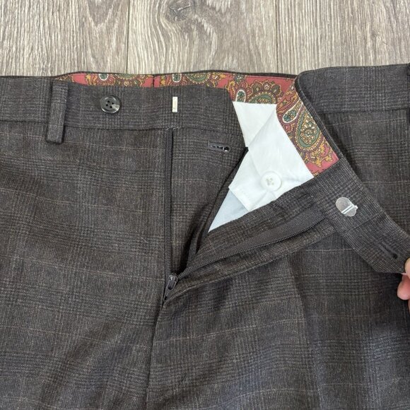 VTG Polo Ralph Lauren Brown Tweed Pants Pleated Plaid 90s Mens 40 Cashmere Wool - Picture 4 of 14